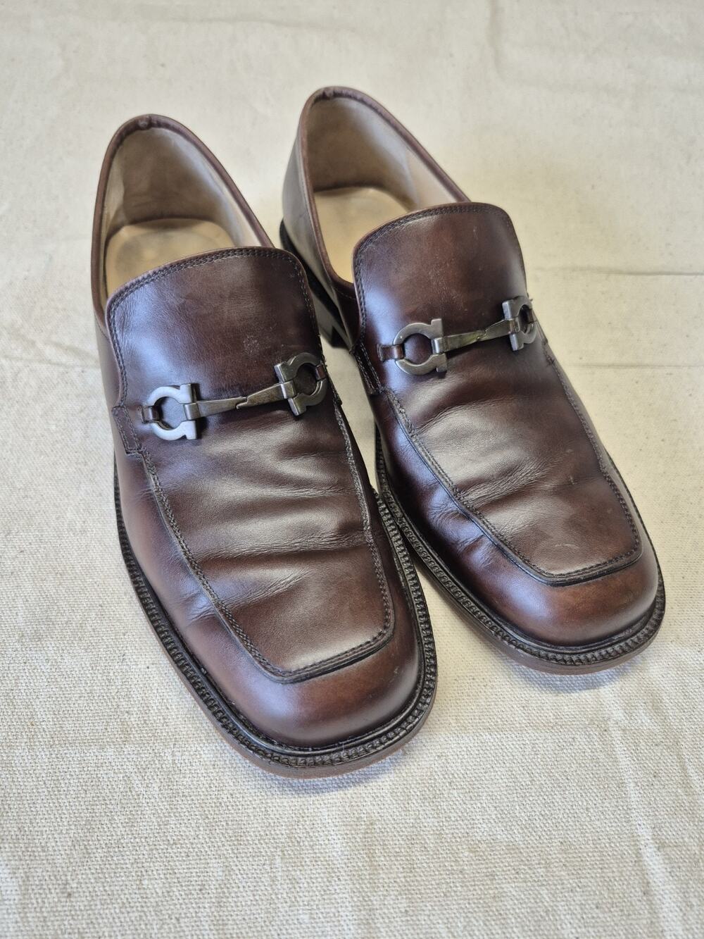 Salvatore Ferragamo Studio Men’s 8.5 D Brown Leather Casual Shoes Loafers Italy